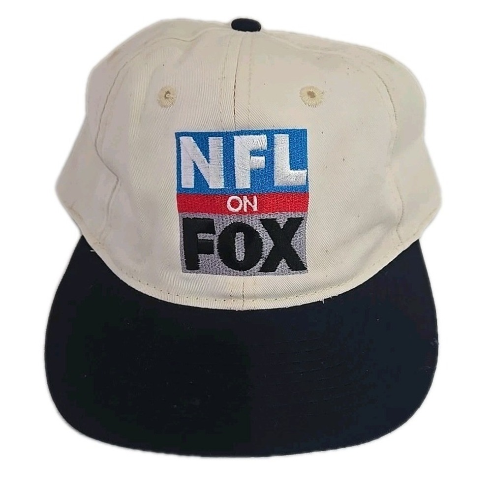 VTG 90s NFL On FOX Hat Snapback Otto Brand Off White Leather Strap Rare MINT‎